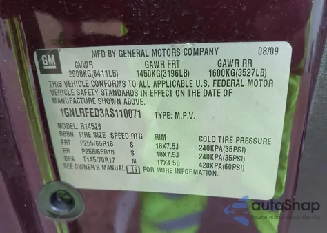 2010 Chevrolet Traverse Lt from USA, damaged, VIN 1GNLRFED3AS110071